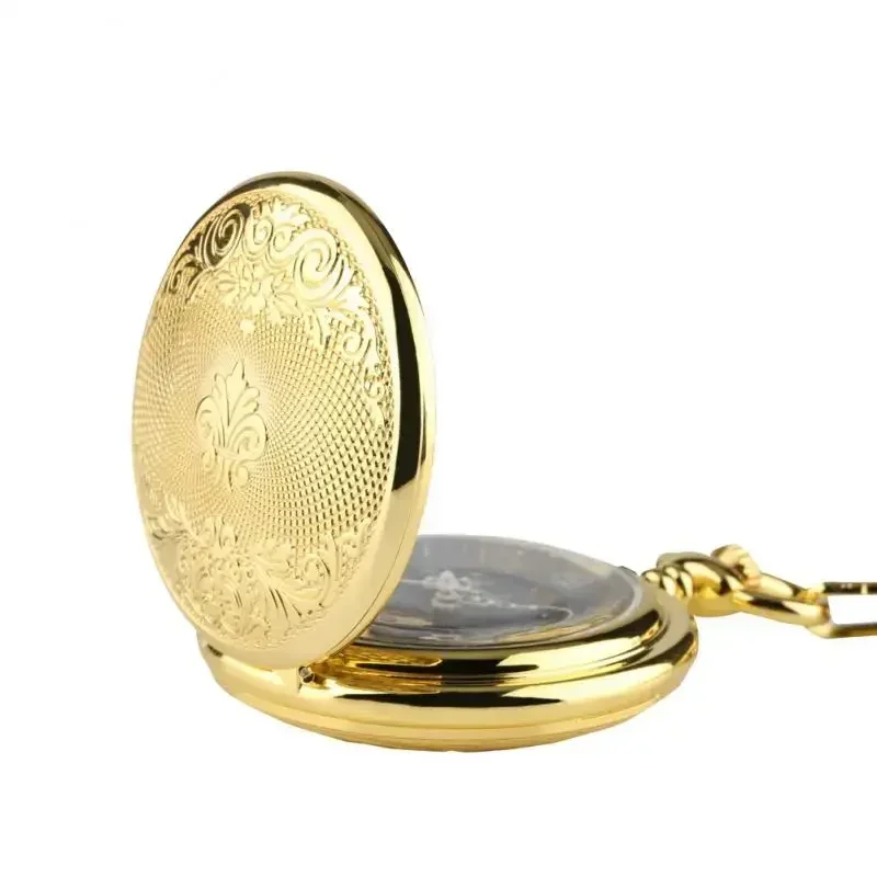 Classic Yellow Gold Men Women Handwinding Mechanical Skeleton Pocket Watch Pendant Chain Clock Arabic Number Dial Watches Reloj