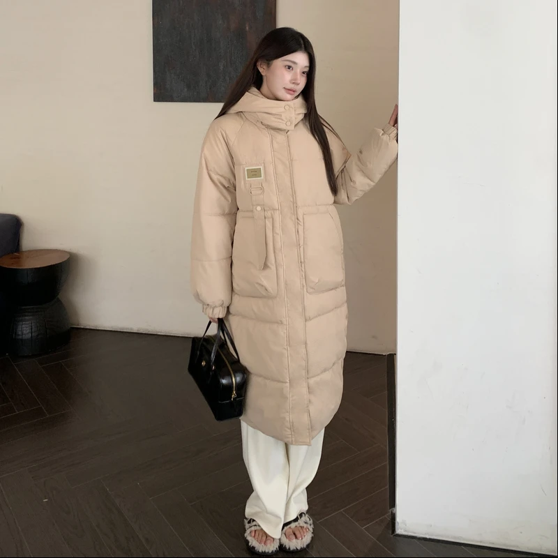 

Winter Thiened Long down Cotton Jaet Knee-Length Korean Sle College Wind Extreme Cold Outdoor Cotton Coat Women's Faion
