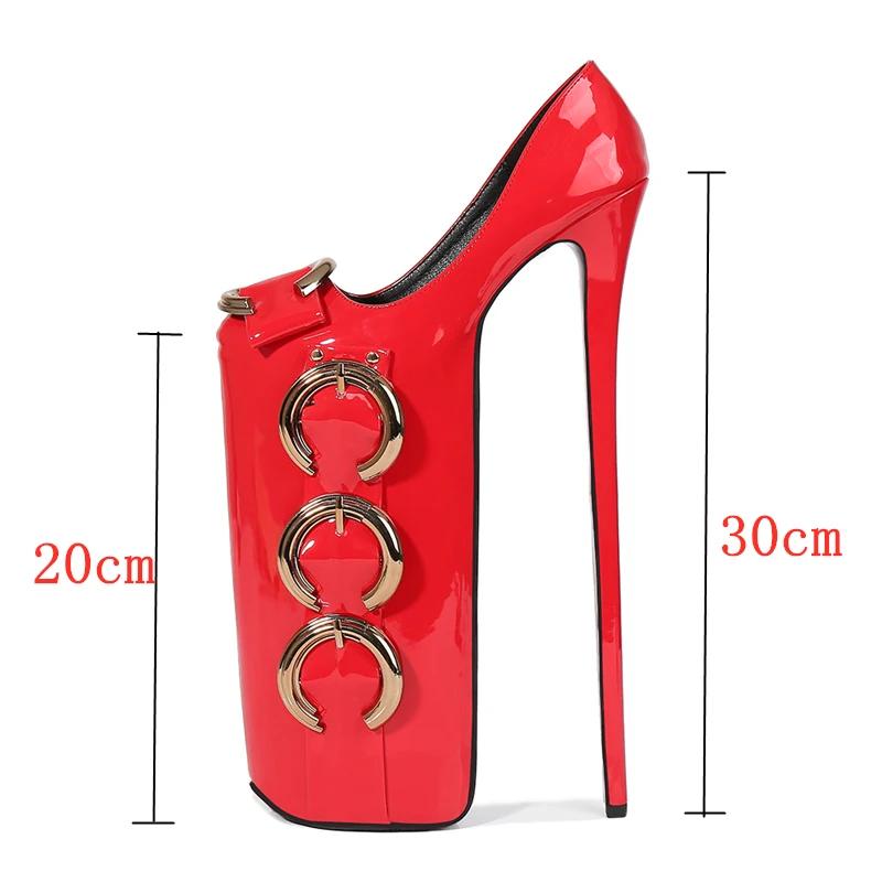 Sexy 30cm Extreme High Heels Platform Shoes Woman Large Size 44 45 Buckle Red Black Women's Heels Pumps Nightclub Stripper Shoes