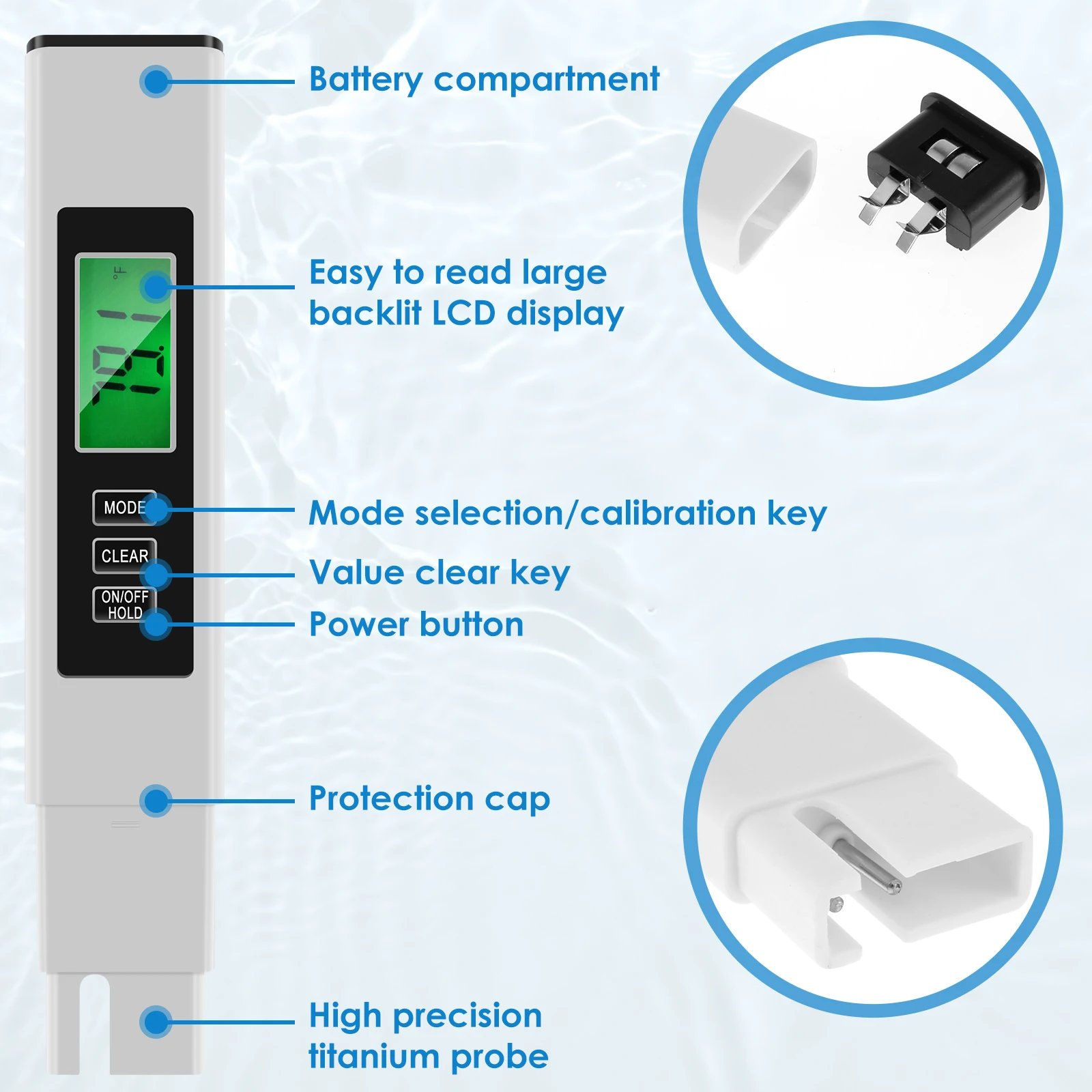 جهاز اختبار دقيق لجودة المياه ، عداد مياه TDS سريع وسهل ، اختبار رقمي متعدد الأغراض لشرب حوض السمك ، جهاز كمبيوتر شخصي #4