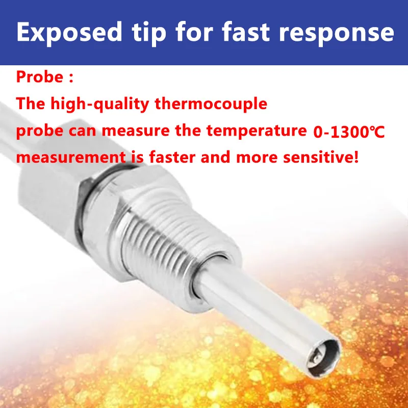 1300°C K type EGT Motor Exhaust Gas Temperature Sensor Stainless Steel Probe Thermocouple Tube Thread 1/8’' NPT Elbow Male Plugs