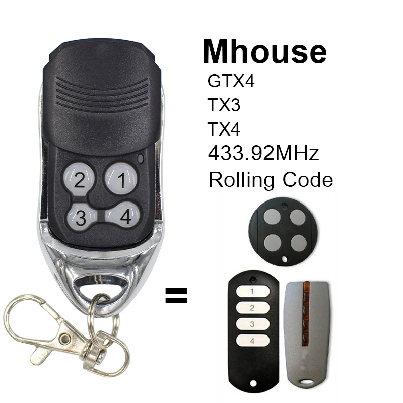 Imagem -01 - Mhouse Myhouse Porta de Controle Remoto Compatível Mhouse Gtx4 Tx3 Tx4 433.92mhz Garagem Portão Comando Controle Transmissor Chave Fob mhouse myhouse porta de controle remoto compativel mhouse gtx4 tx3 tx4 43392mhz garagem portao comando controle transmissor chave fob 01