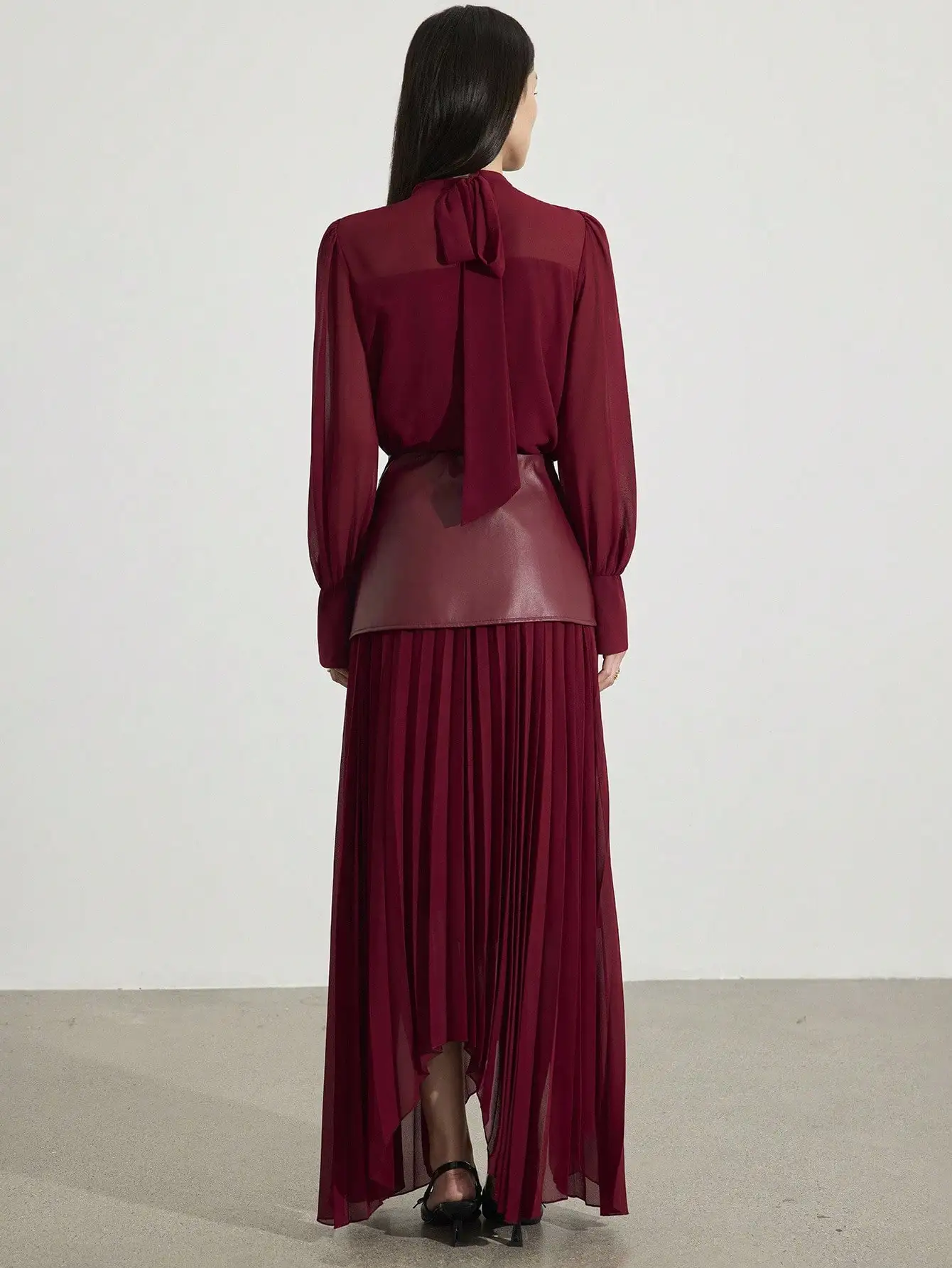 2-delig dames elegante chiffon top met lange mouwen & geplooide rok set, herfststijl