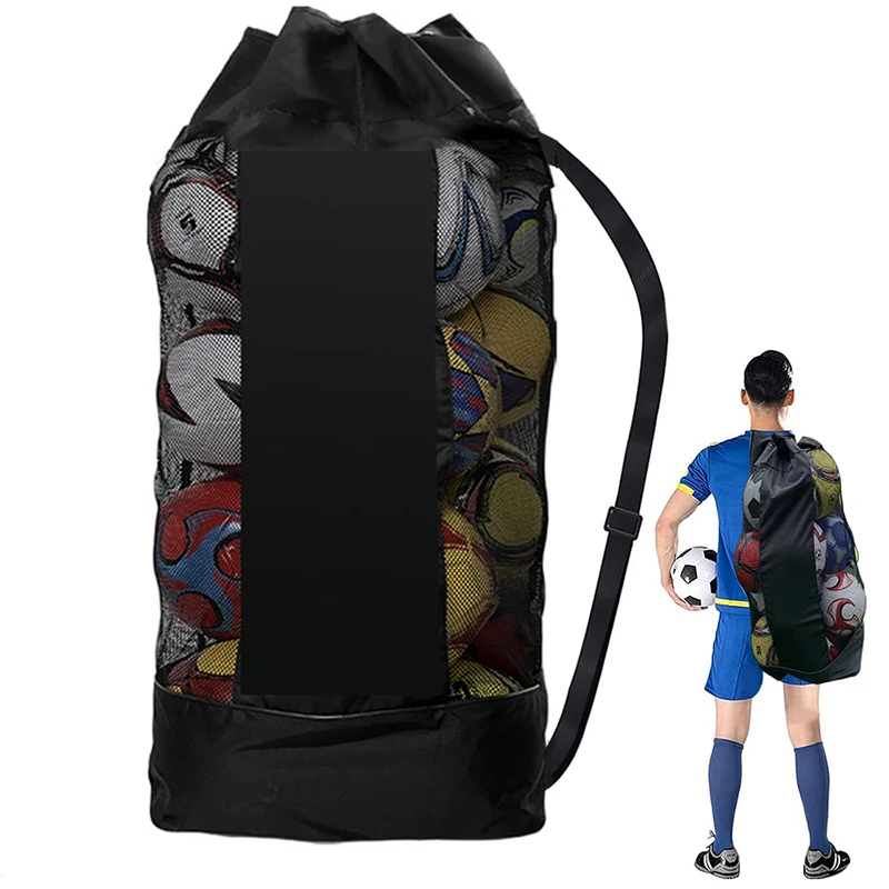 Bolsa de almacenamiento para balón de fútbol, bolsa grande negra de malla con cordón para guardar baloncesto, voleibol y béisbol