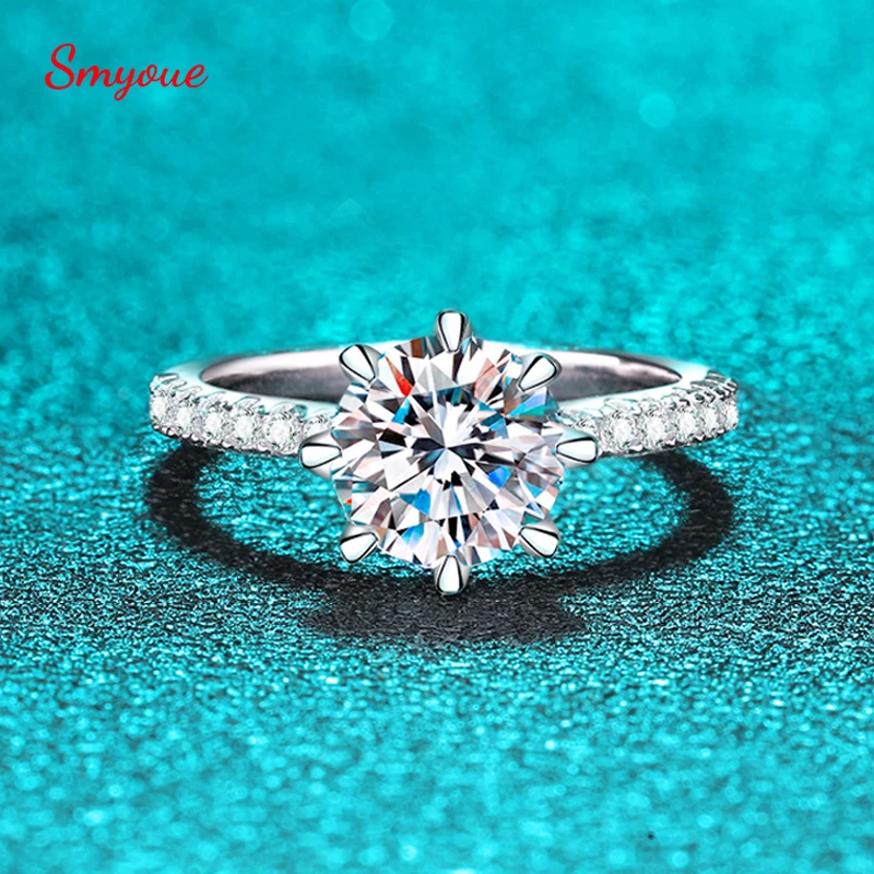 

Smyoue Certified 2ct Moissanite Ring for Women White Gold Plated Luxury Quality Jewelry S925 Sterling Silver Wedding Band Gift