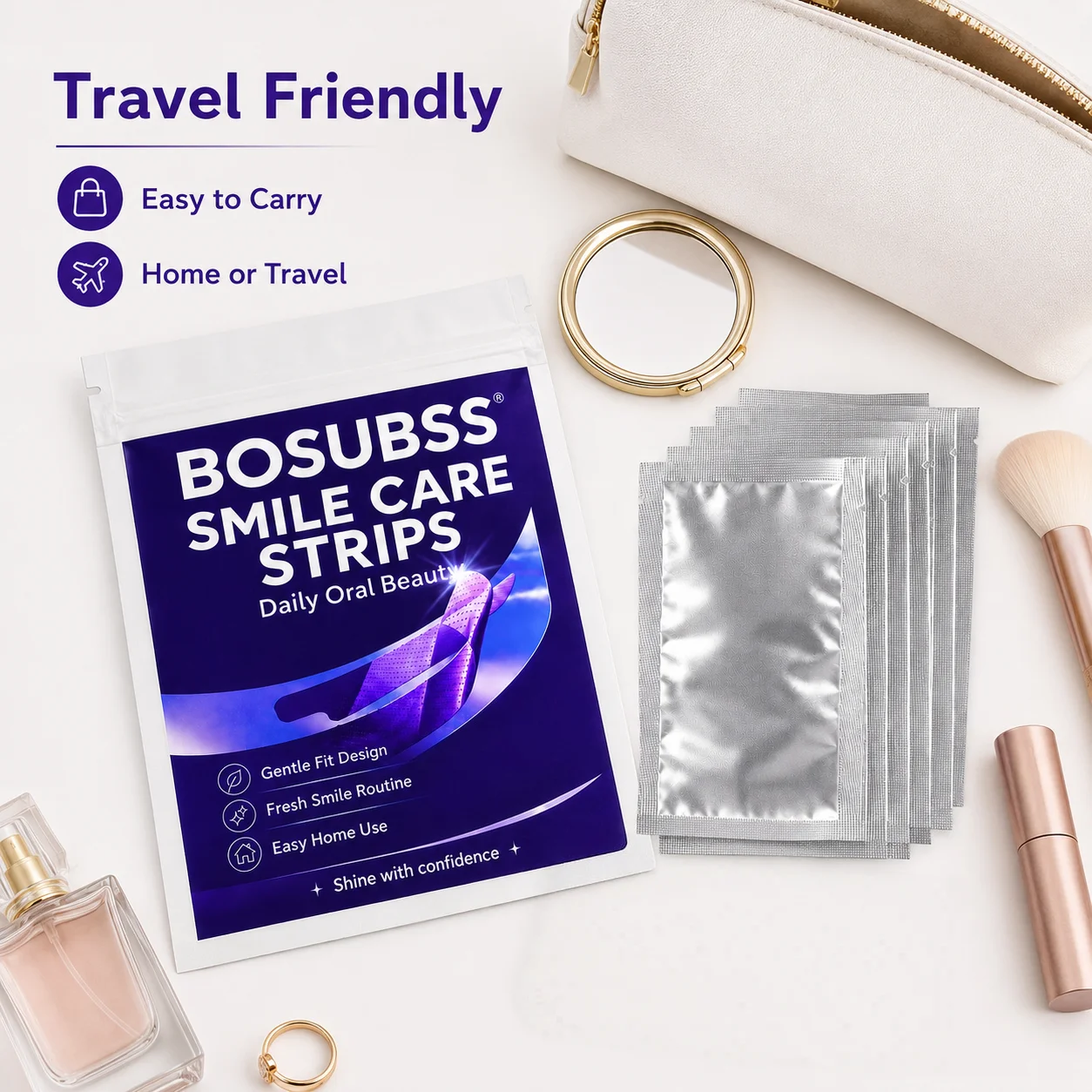 2 PAARE/4 Stück Lila Smile Care Streifen, Tägliche Zahnpflege-Streifen für ein frisches Lächeln, sanfte Passform, einfache Anwendung zu Hause – Detail 8