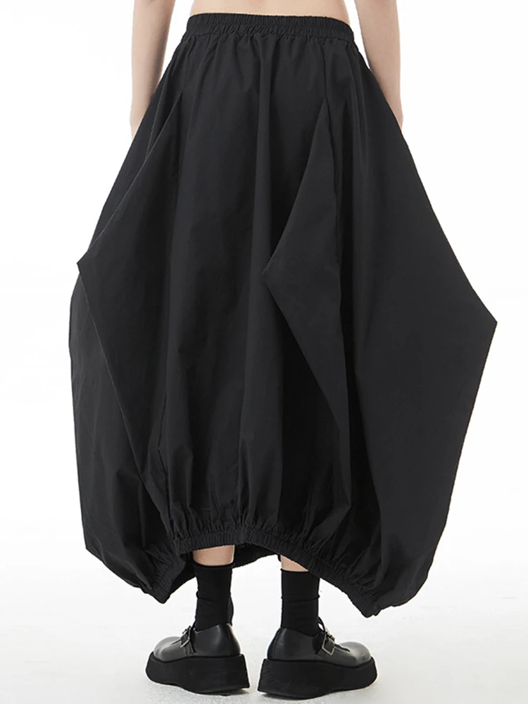 [EAM] High Elastic Waist Black Irregular Pleated Casual Long Half-body Skirt Women Fashion Tide New Spring Autumn 2024 1DE8027