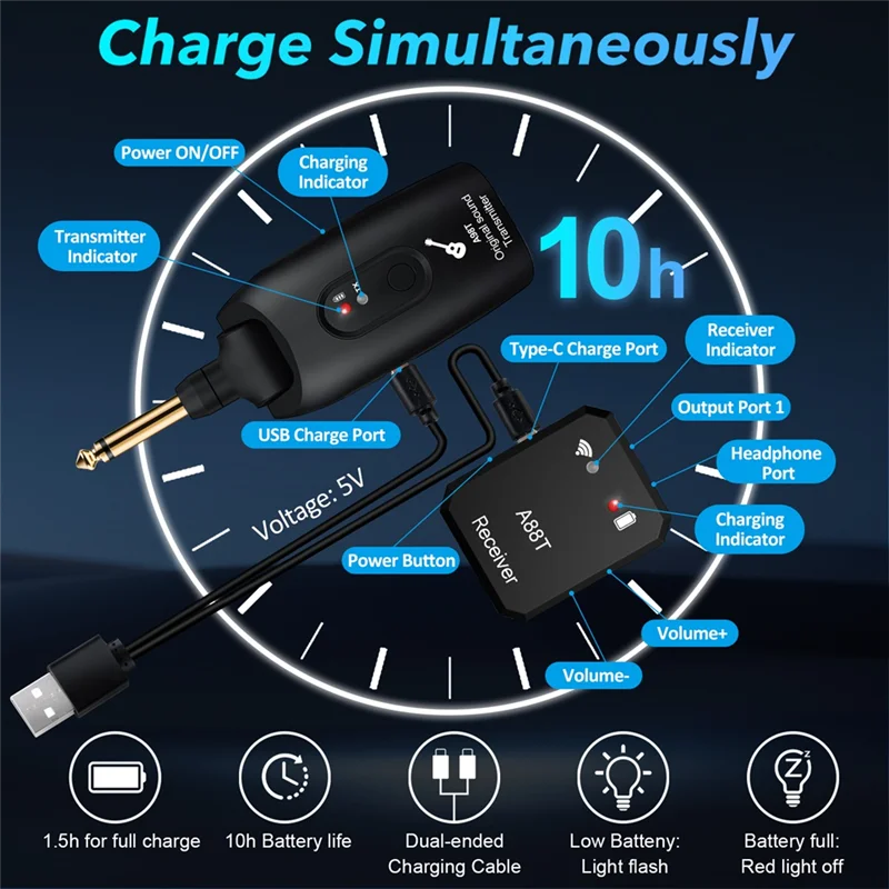 

Ingenious-Wireless Guitar System Rechargeable 2.4G Digital Guitar Transmitter Receiver For Electric Guitar Bass Violin Accessori