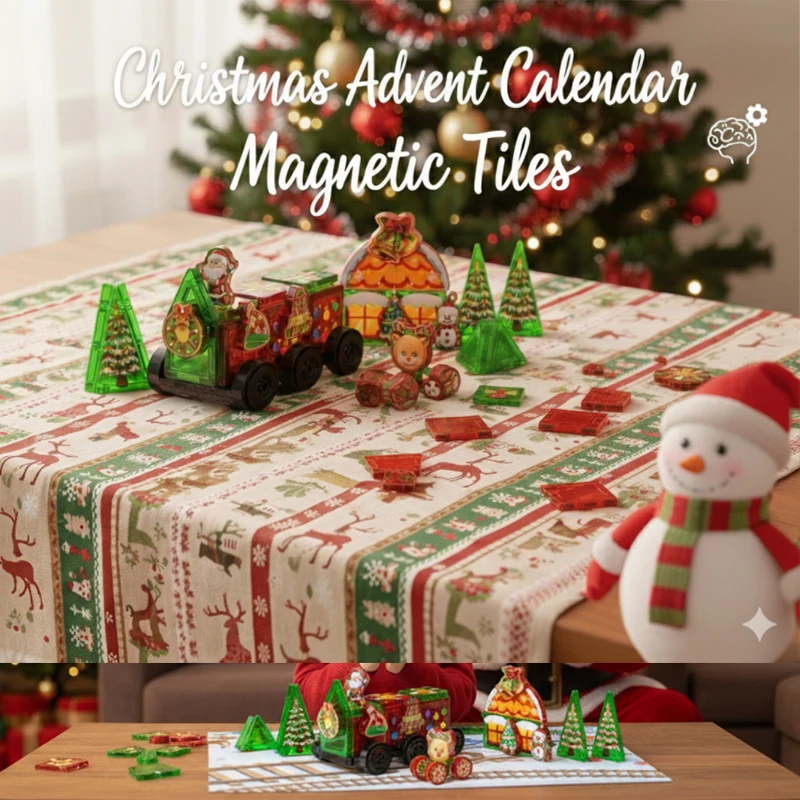 عيد الميلاد تقويم القدوم البلاط المغناطيسي 45 قطعة عيد الميلاد موضوع البلاط المغناطيسي بناء لعب للأطفال الجذعية تعلم هدايا عيد الميلاد