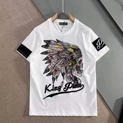 AlexPlein Skulls Rhinestones Diamond Embroidery Patch Streetwear 2022 Summer Shortsleeve Round Neck Tshirt Maker Men's Fashion