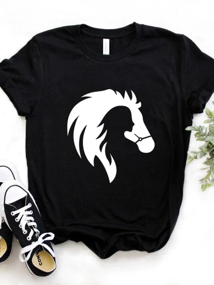 Horse Head Print T Shirt Women Short Sleeve O Neck Loose Tshirt Summer Women Tee Shirt Tops Camisetas Mujer