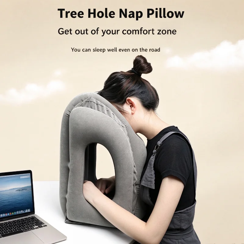 1Pc Upgraded Inflatable Travel Pillow Adjustable Neck Chin Support Lightweight Air Cushion for Trip Car Office Nap Holiday Gift