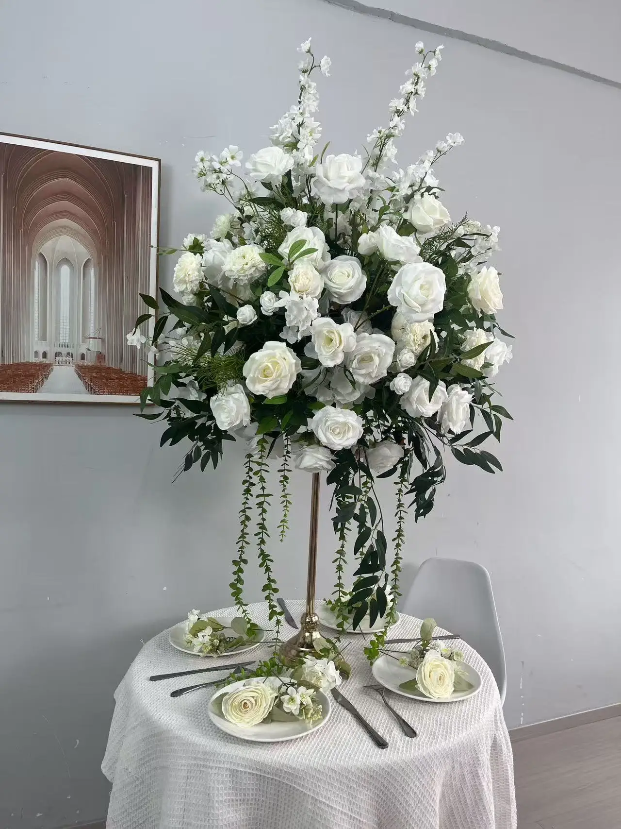 Großhandel Weißer Künstlicher Rosenstrauß DIY Hochzeitsdekoration Fotohintergrund Kunstblumen für Bankette Bankettdekoration – Detail 3