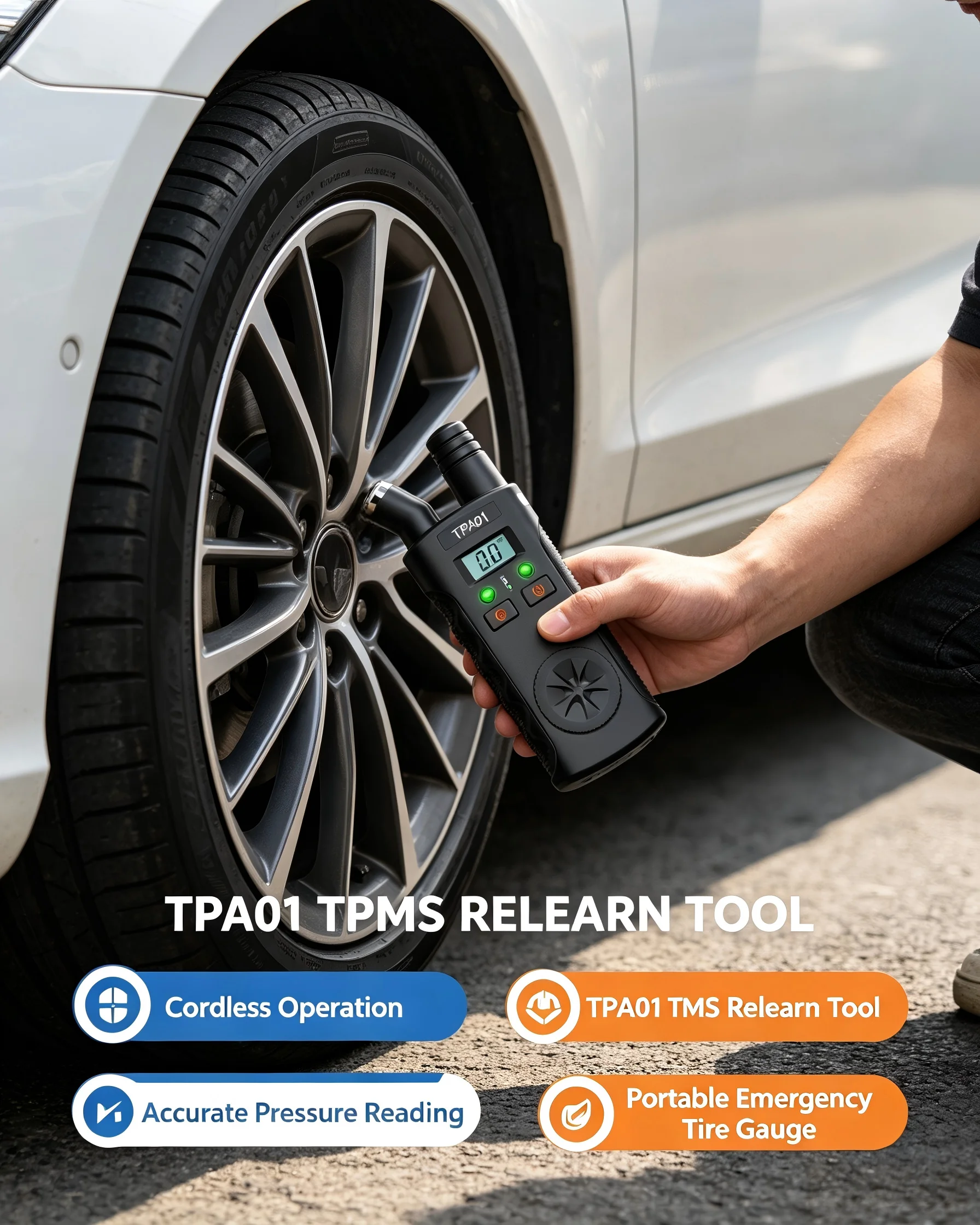 2in1 Tire Pressure Tester TPMS A01 Plus Monitoring System Reset Device Universal Digital Display Reading Relearn Tool