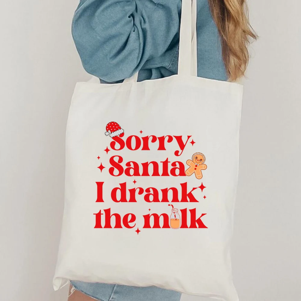 Sorry Santa I Drank The Milk Pattern Tote Bag, Canvas Shoulder Bag For Travel Daily Commuting, Women's Reusable Shopping Bag