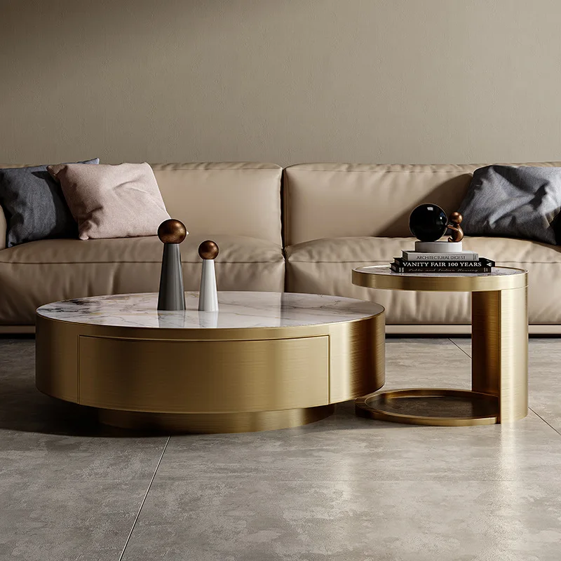 Modern rock slab coffee table TV cabinet combination living room modern simple with pumping size round coffee table