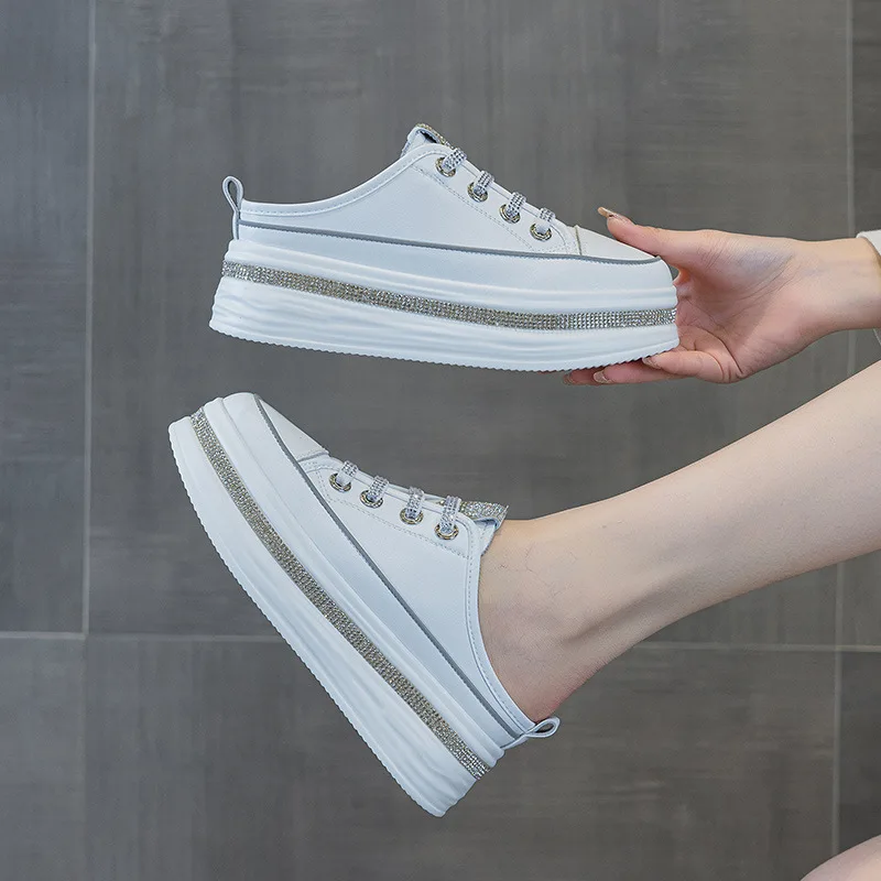 

Designer Genuine Leather Women Platform Sneakers Autumn Wedgies Casual Vulcanized Shoes Ladies Thick Bottom Sport White Slippers