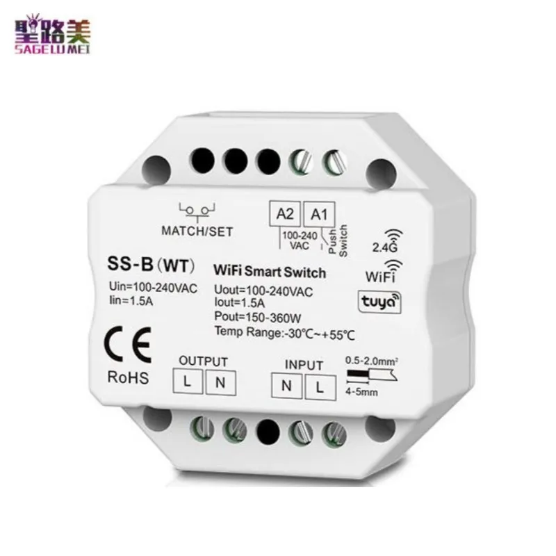 SS-B(WZ) 1CH*1.5A ZigBee/RF Push Switch SS-B(WT) WiFi/RF Push Switch Tuya App SS-B 1.5A RF+Push Switch AC100-240V Smart switch