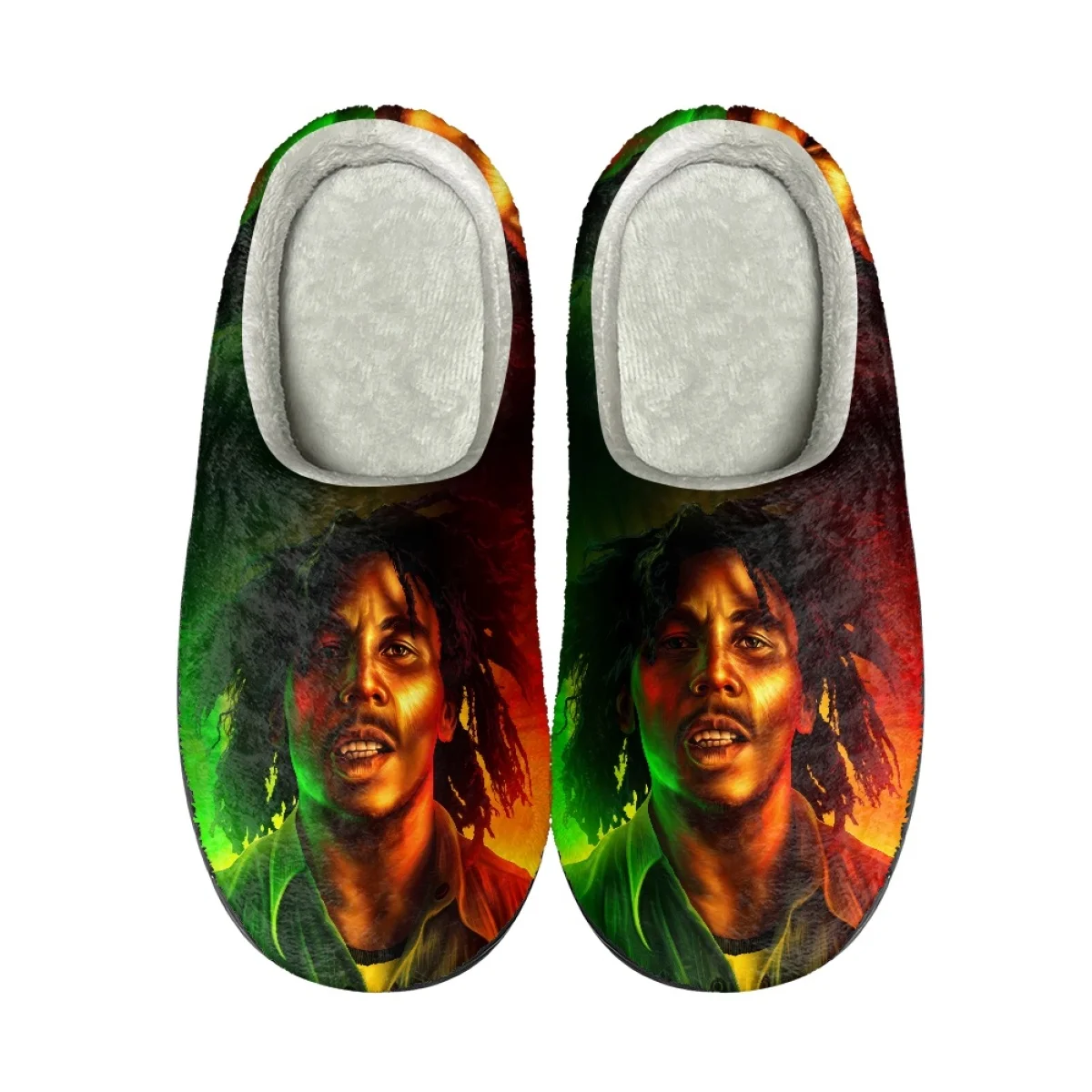 Jamaica Singer Slippers Bob Marley Print Warm Fuzzy Shoes Design Custom Name Anti-slip Women Round Toe Soft Zapatos Para Mujeres