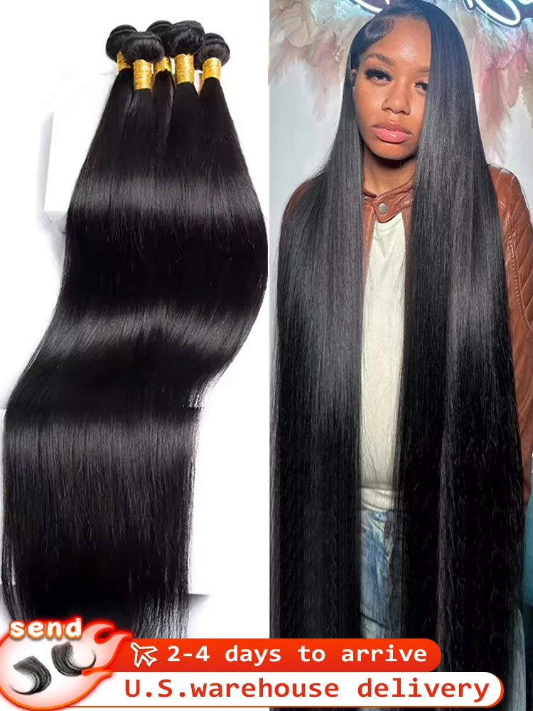 Extensiones de cabello humano liso de hueso de 40 y 50 pulgadas 16A 100% brasileño ondulado extensiones de cabello humano mechones crudos Remy negro para mujeres