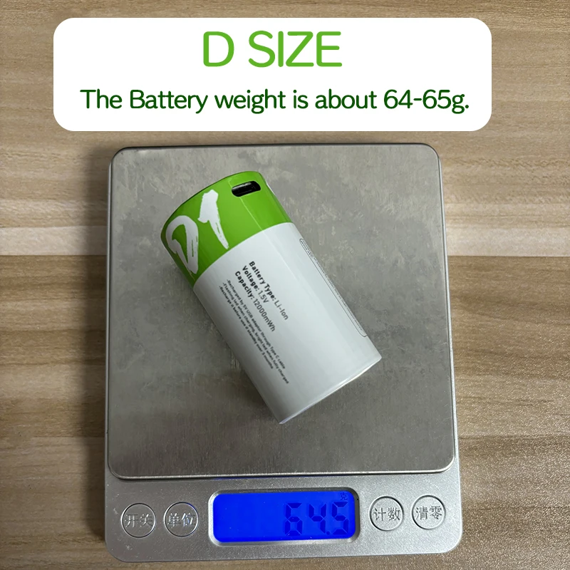 1# USB Rechargeable D Size Batteries LR20 Li-ion 1.5V 12000mWh with Type-C Cable for Gas Appliances Liquefied Gas Cooker Battery