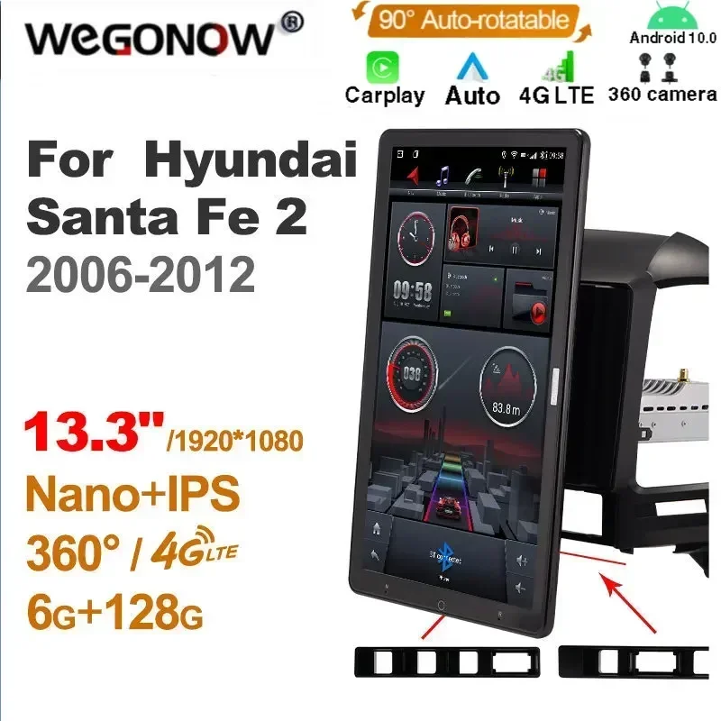 Rotatable 1920*1080 13.3'' Ownice Android10.0 Car Multimedia for Hyundai Santa Fe 2 2006-2012 Radio Audio 4G LTE 360 Optical