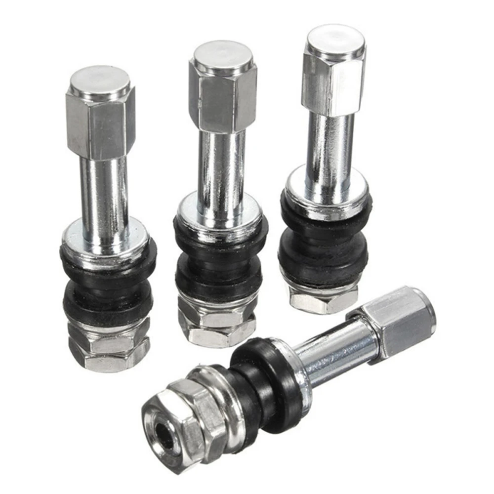 Car Tire Valve 4Pcs TR48E Bolt-in Car Tubeless Wheel Tire Valve Stem Dust Cap Cover Vehicle Stainless Steel Metal Straight Mouth