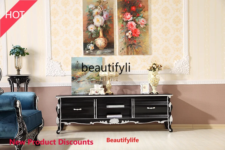 

MM45 Маленькая квартира в европейском стиле, ТВ-шкаф для гостиной, белый шкаф для телевизора из массива дерева, американский резной напольный шкаф для хранения вещей