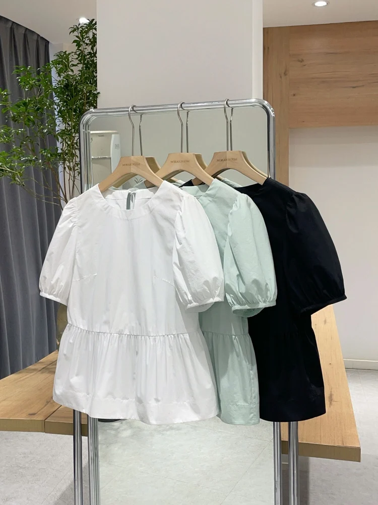 

Authentic Noxiao La Bubble Sve irt Casual Sle Pure Cotton ort Sve Tie Waist Spring New Arrival Women's irt
