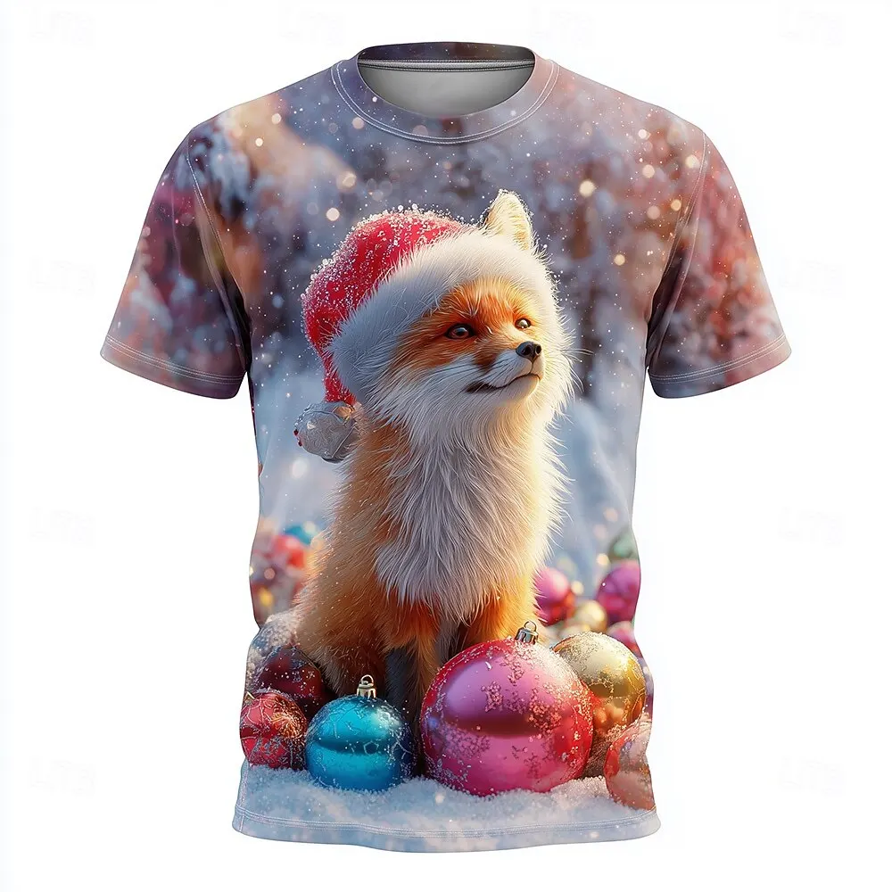 

Christmas Fox Graphic Men's Women's T-Shirt 3D Print Cute Animal Pattern Short Sleeve Tees Fashion Outdoor Casual O-Neck Clothes