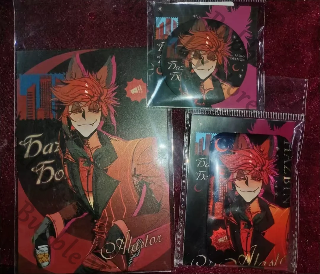 

Anime Hazbin Hotel Alastor Cosplay Soft Touch Film Emblem Cartoon Laser Badge Postcard Oufuku Hagaki Bookmark Brooch Card Gift