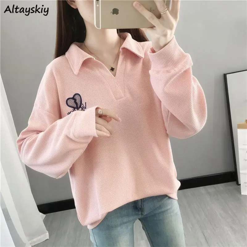 

Preppy Sweatshirts Women Teens Embroidery Dynamic 4-Colors Loose L-4XL Korean Long Sleeve Clothing Streetwear Vintage Temper Ins