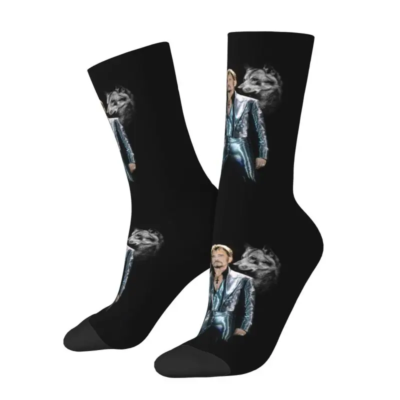 Johnny Hallyday With Men's Crew Socks Unisex Kawaii 3D Printing French Rock Singer Dress Socks