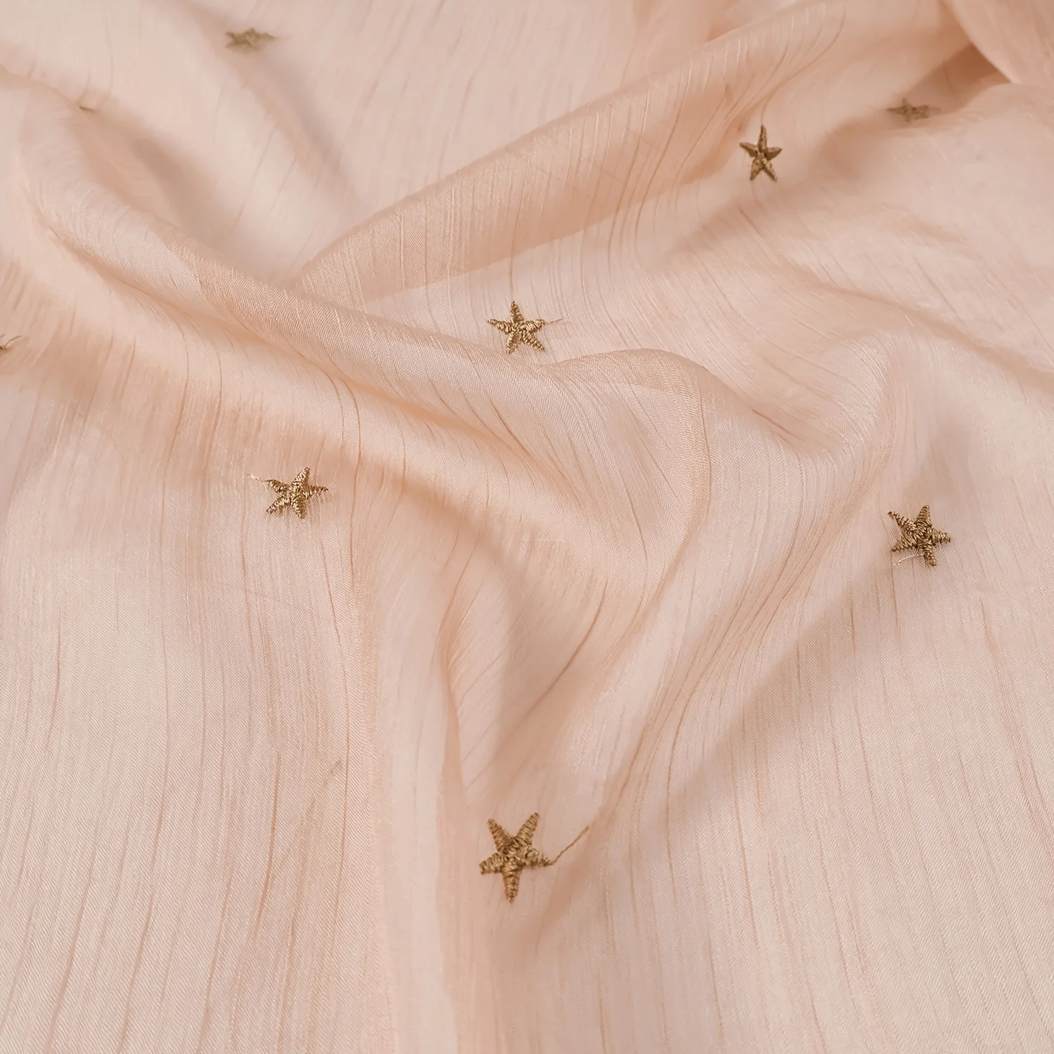 2 Yards Translucent Light Pink Star Embroider Jacquard Pleated Chiffon Mesh Organza Fabric Dress Fabric