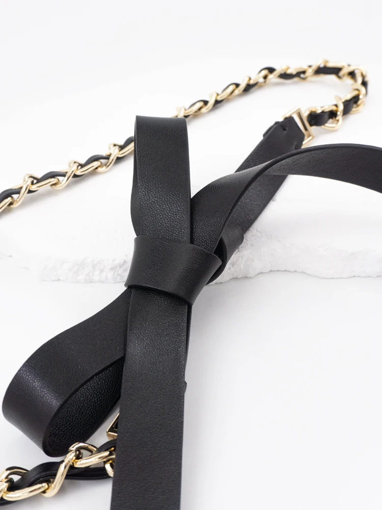 style sheepskin pierced leather belt with soft leather waist chain knotted fine belt elegant decorative chain belt