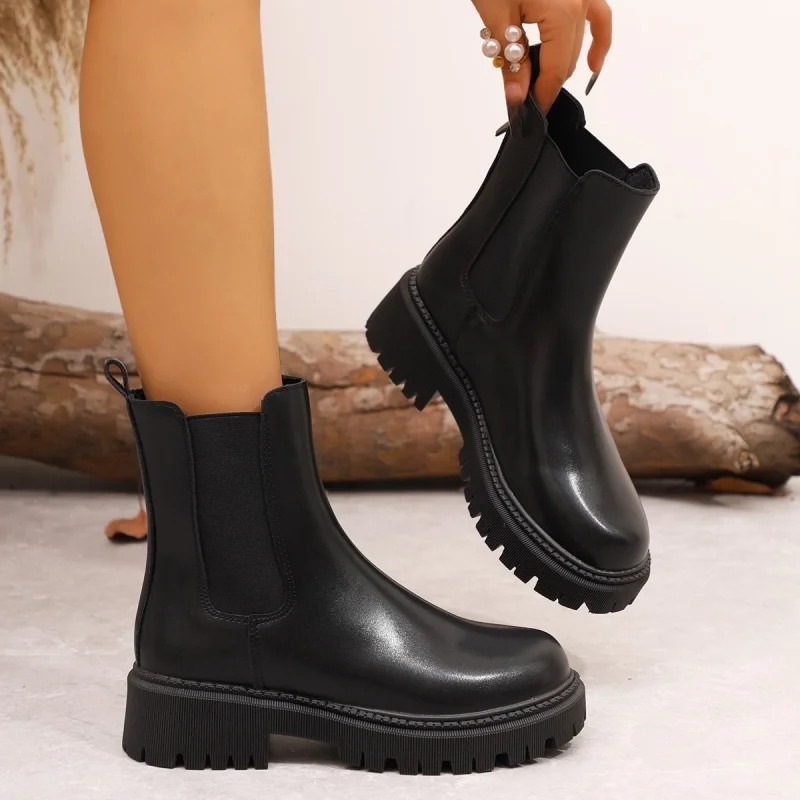 

Plus Size Women's Boots Versatile Fashion Short Cigarette Boots 2025 New solid color chunky heel thick sole shoes
