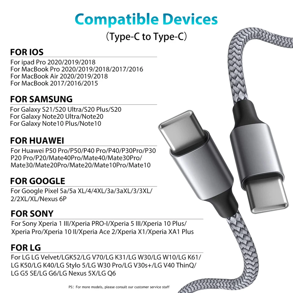 Cable de carga rápida tipo C a tipo C PD 60W 3m 5m 8m 10m extensible para iPhone 15 Pro Max Huawei Xiaomi Samsung 6