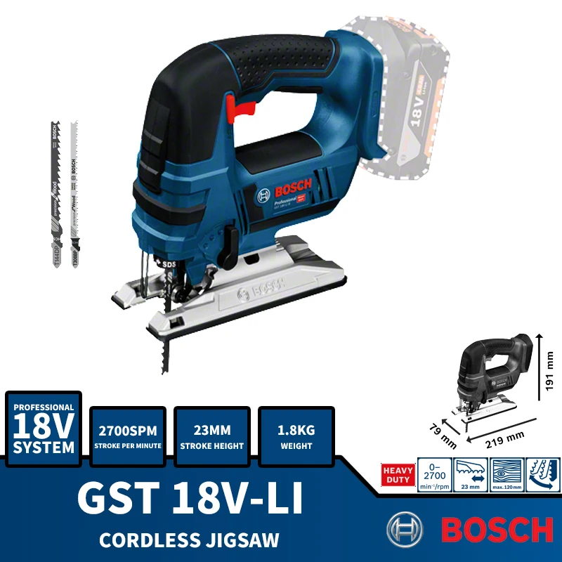 Bosch GST18V-LI B 18V Jigsaw Lithium Battery SDS Blade Compact Lightweight Design Metal Wood Cutting Curve Saw Bare Tool