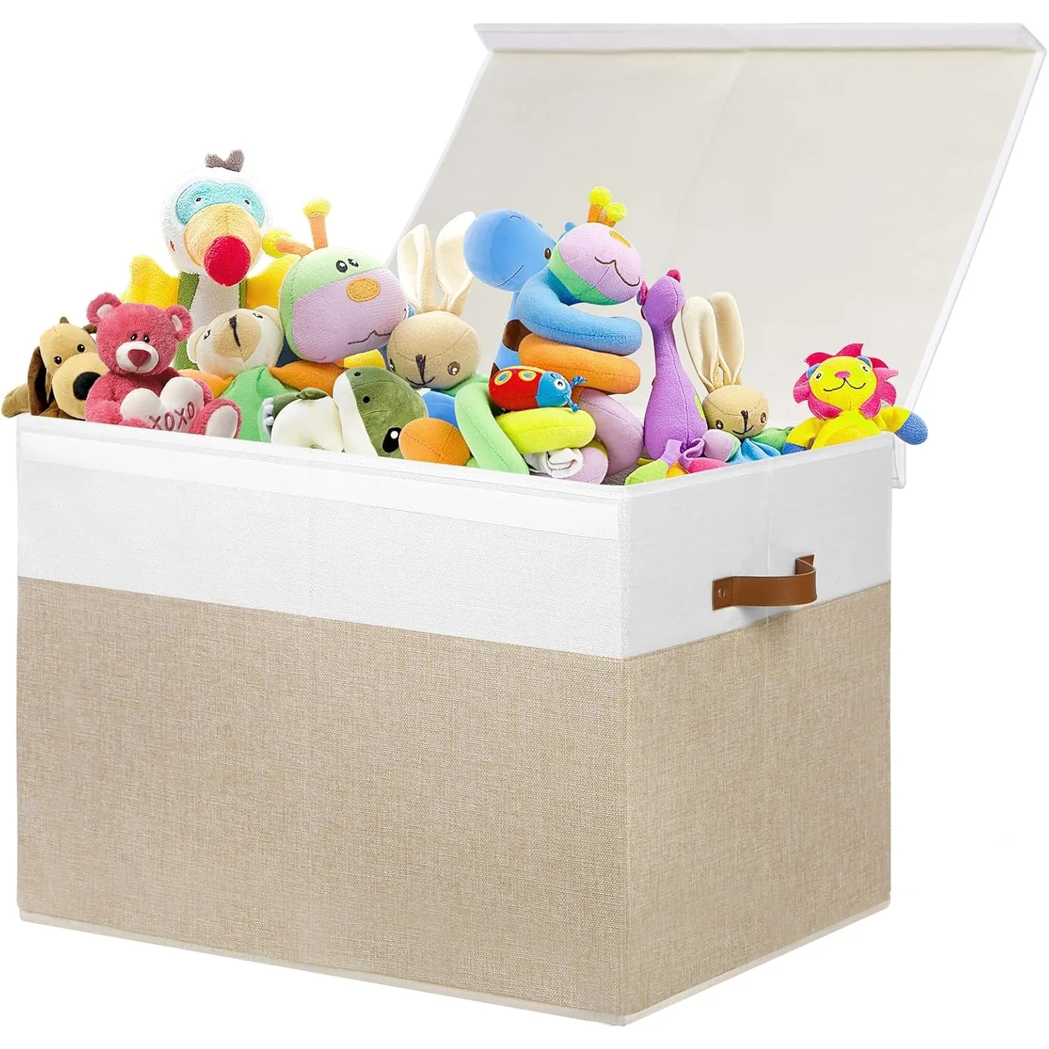 

Large Toy Storage Box with Lid, Sturdy Toys Storage Chest Bin Organizer Basket with Dividers, 26"x17" x17" (Beige and White)
