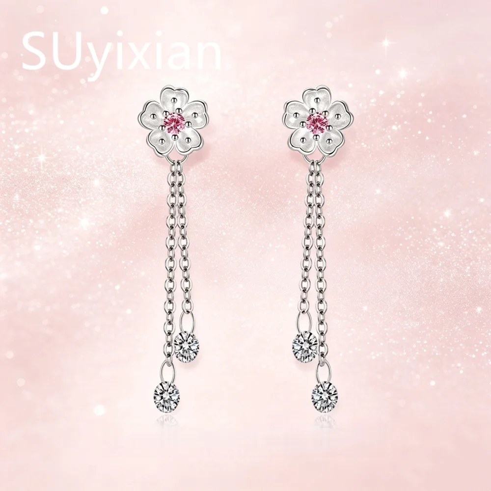 925 Sterling Silver Small Fresh Sweet Light Luxury Essence Flower Tassel Earrings Birthday Party Anniversary Gift Daily Wear
