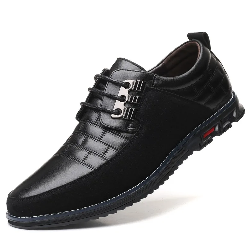 Nuevos zapatos de otoño e invierno para hombre, zapatos de cuero de negocios negros de moda de estilo coreano informal, zapatos de cuero con cordones