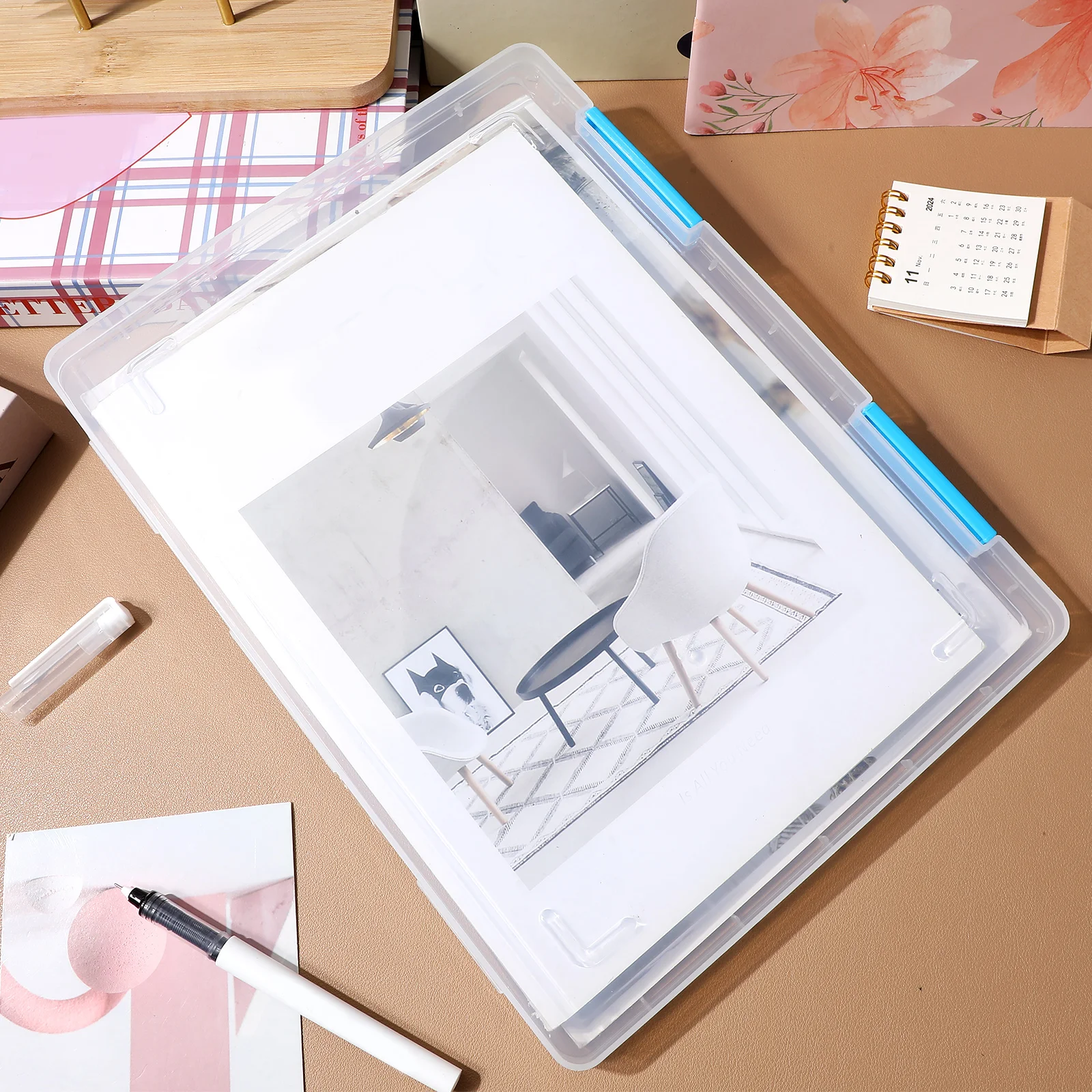 

4pcs Clear A4 Paper Storage Box Transparent Document Organizer File Container With Lid For Office School Stackable Plastic File