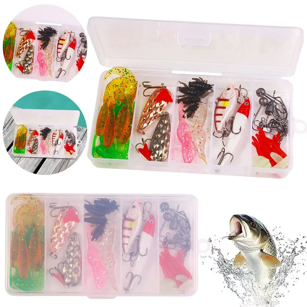 

Набор рыболовных приманок из 45 предметов: мягкие и жесткие приманки, крючки, вертлюги с коробкой для снастей для ловли баса, щуки, крэнка