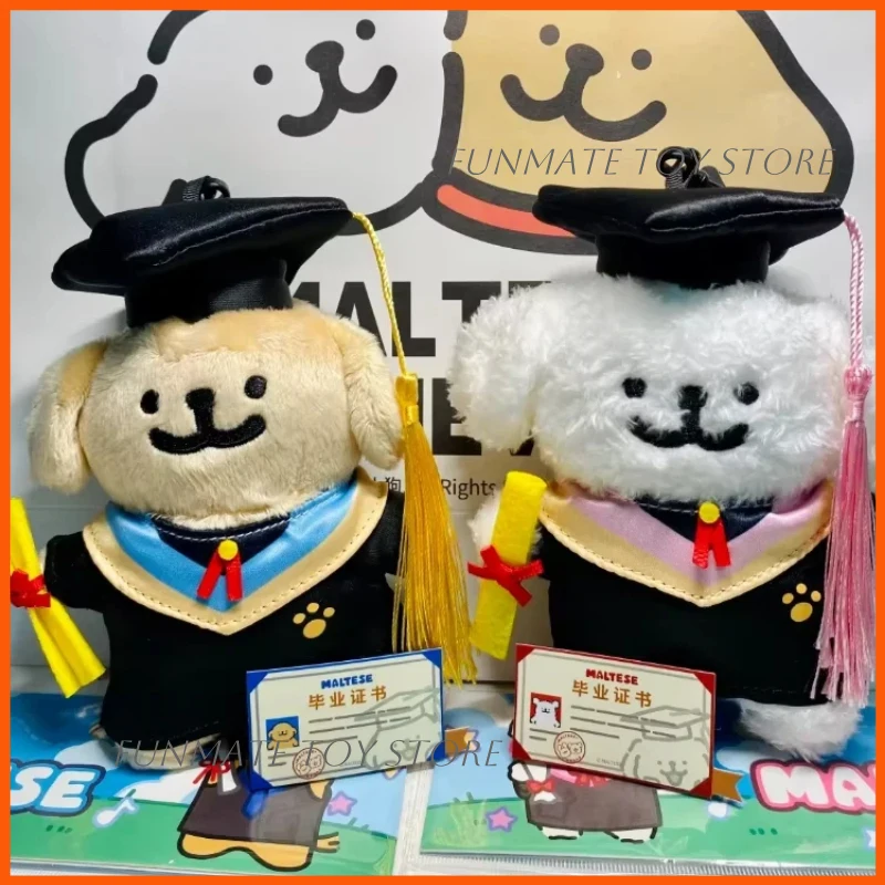 

IN STOCK Maltese Line Puppy Graduation Gown Plush Pendant Cute Dog Doll Soft Graduation Season Gift Bag Hanging Decoration