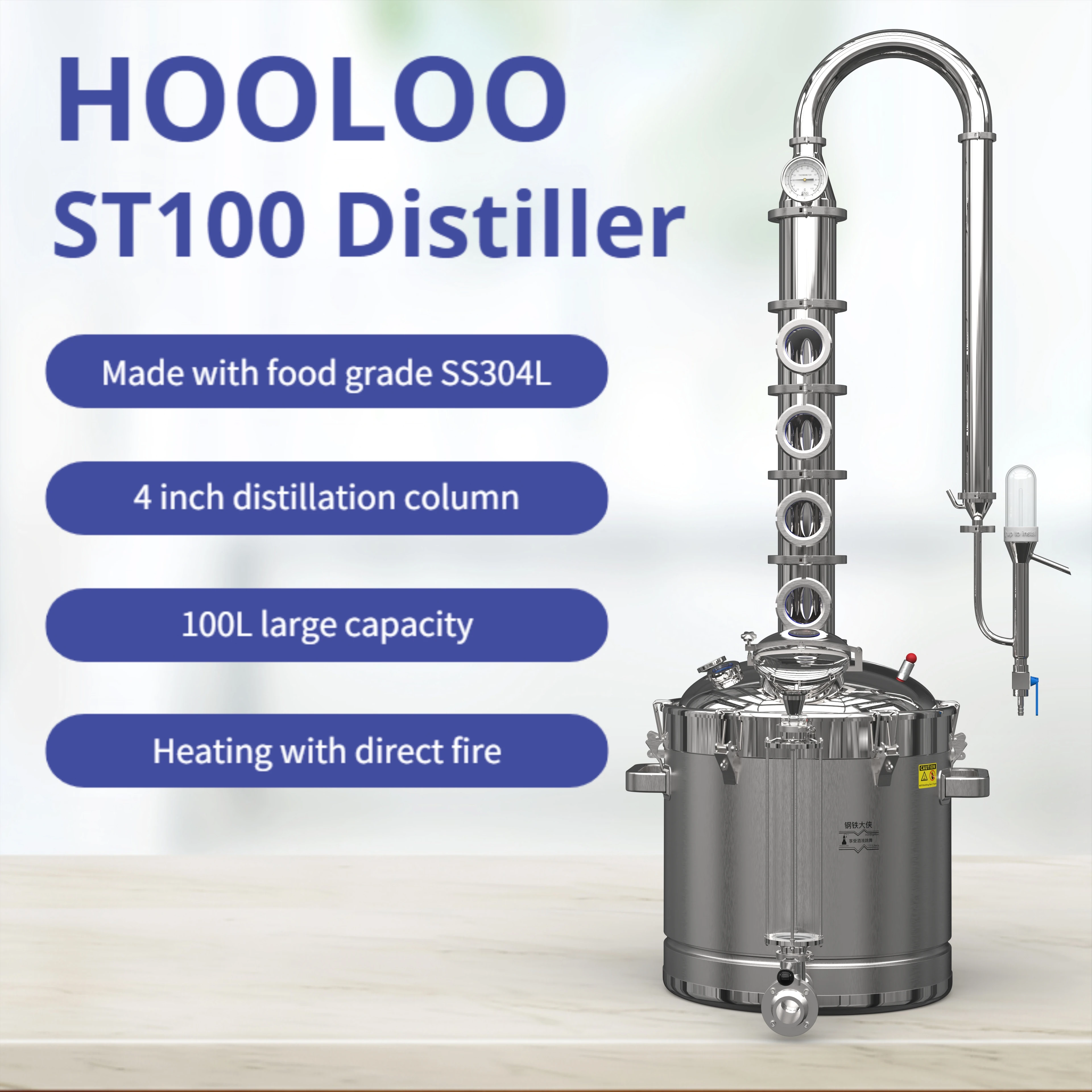 HOOLOO ST100 Distiller Moonshine Still  Alcohol Whiskey Brandy Vodka Gin Rum Alcohol Commercial Equipment Homebrew Home 304 SS