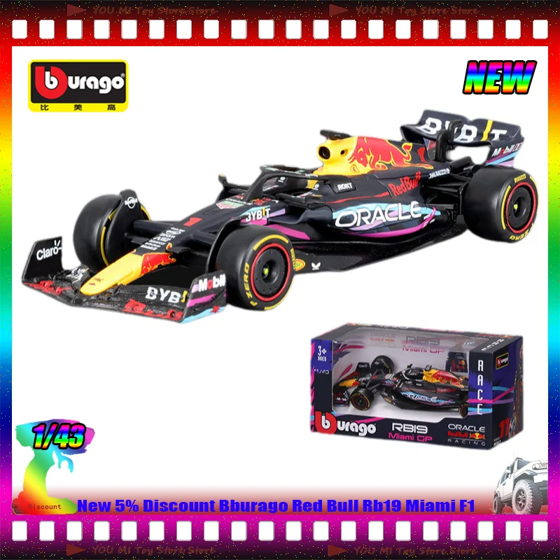 Новая скидка 5% Bburago 1:43 Литая под давлением красный бык Rb19 Miami F1 Модель автомобиля из сплава Роскошные игрушки-автомобили с акриловой упаковкой