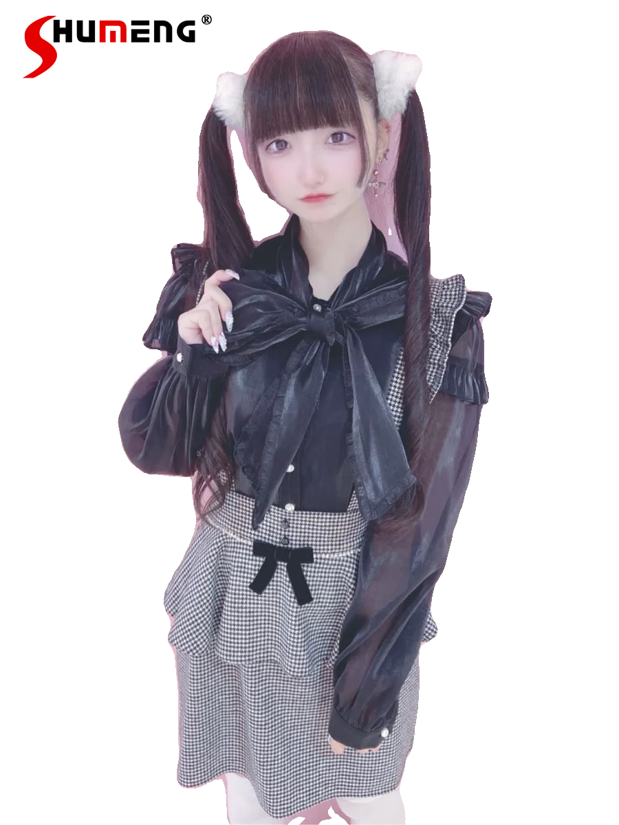 Japanese Style Sweet Bow Plaid Short Suspender Skirt Ladies 2023 Fall New Temperament Slimming Back Zipper Strap Skirt Women