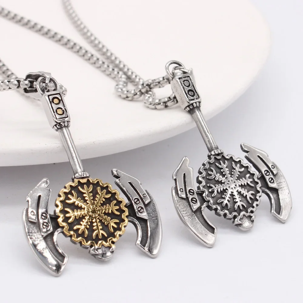 

CHUANGCHENG Vintage Axe Stainless Steel Pendant Men's Necklaces Chains