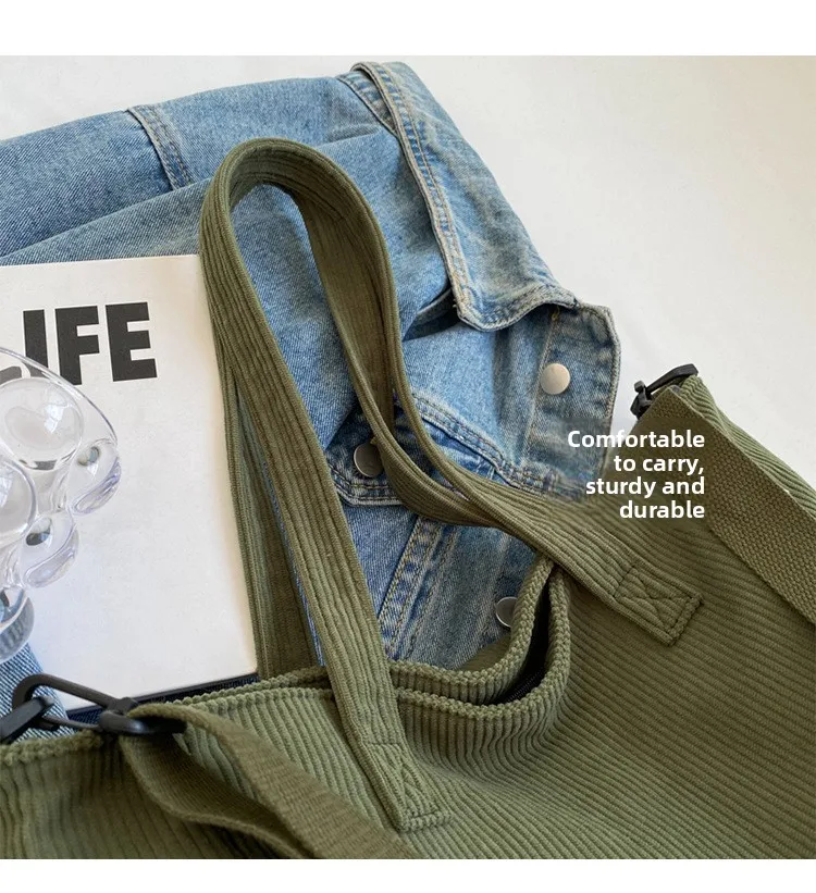 Neue Damen-Umhängetasche aus Cord, große Kapazität, Pendler-Tasche für Arbeit, Uni, tägliche Nutzung, Handtasche, Umhängetasche – Detail 4