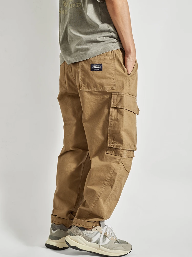 Plones Largos Rectos Hoados Estilo Japonés Retro con Múltiples Bolsillos, Diseño de Trabajo con Costuras en 3D, Plo...